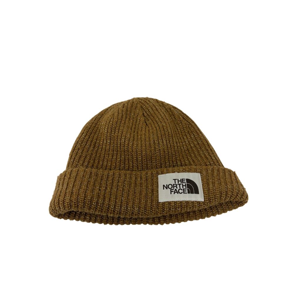 The North Face ribbed beanie hat brown tan lined unisex one size